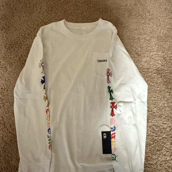 White Long Sleeve Shirt with Colorful Accents